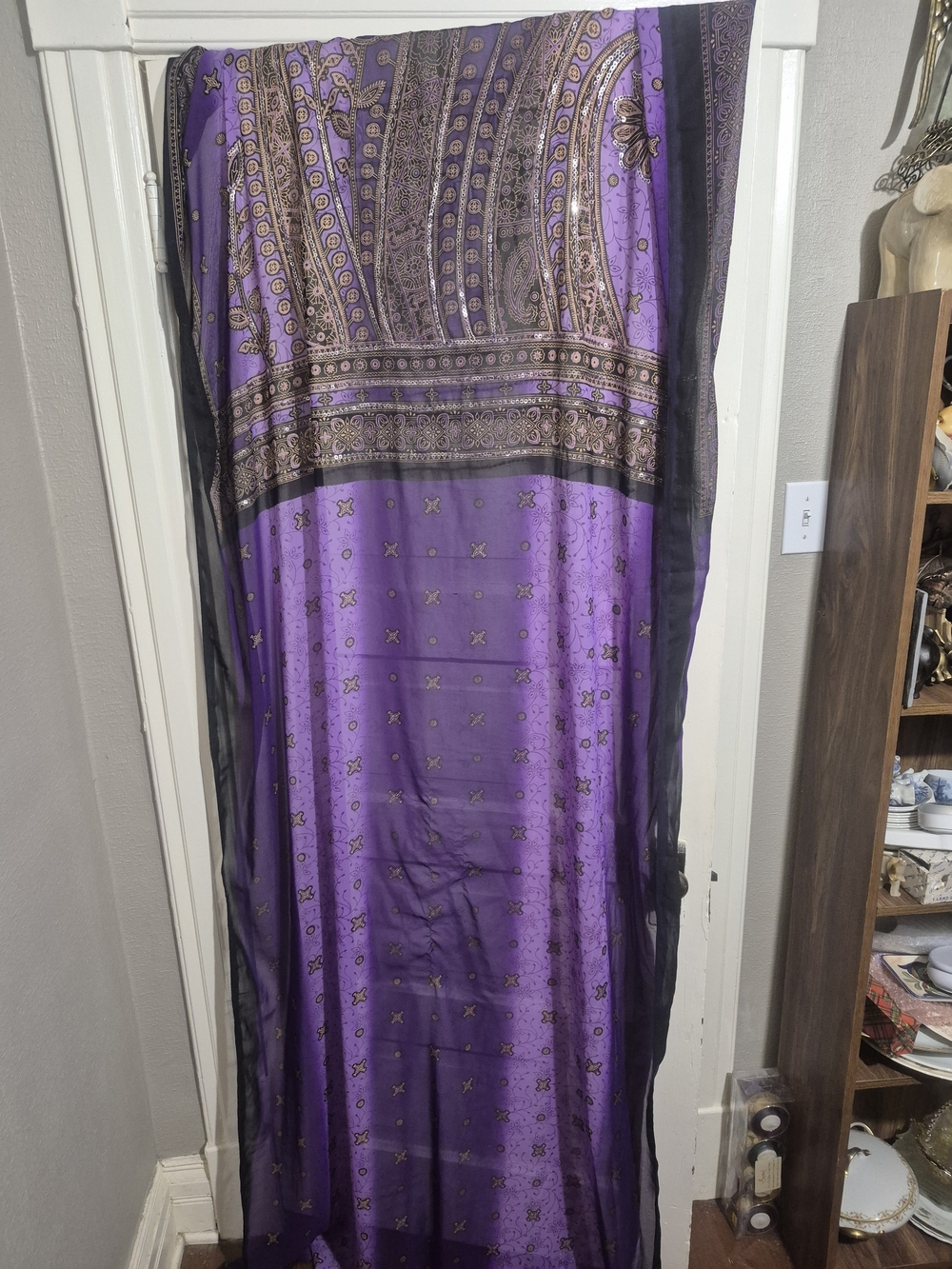 Purple Paisley Sequin Scarf Shawl Wrap 130" x 43" Oversized Boho - Picture 2 of 6